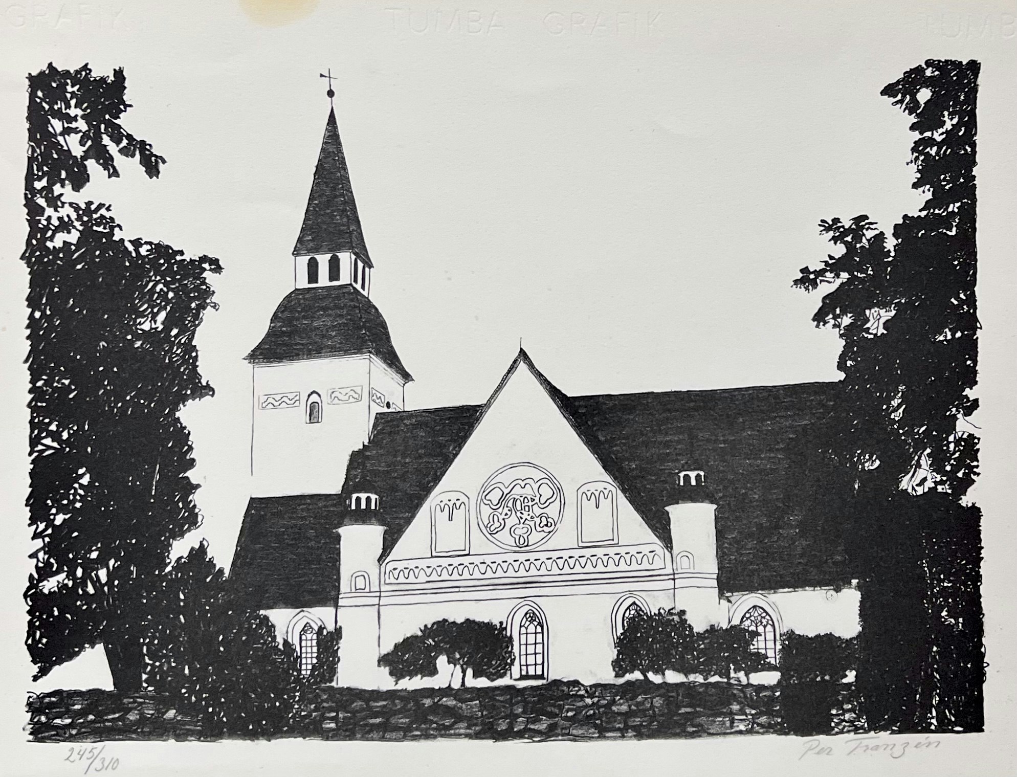 "Kyrkan" Litografi av Per Franzén. 47x32 cm