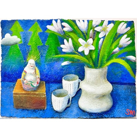 "Stillhet och fika" Akryl på papper av Stefan W. Igelström 56x40 cm