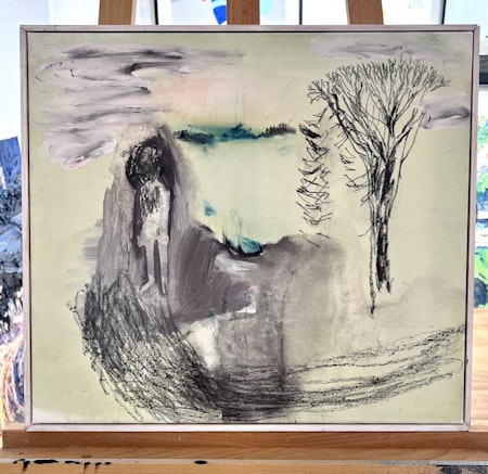 "Synens Stig" Olja på duk av Anneli Nise. 48x43 cm