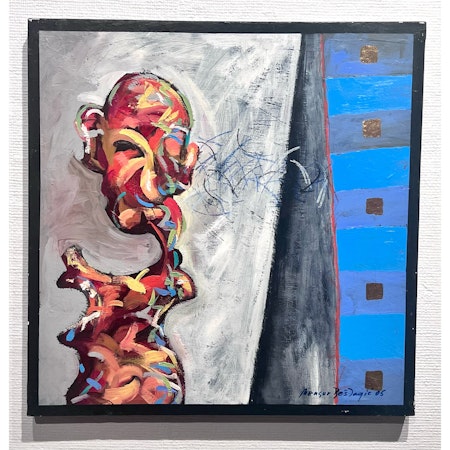 "Komposition med man" Originalmålning av Mensur Beslagic. 50x50 cm