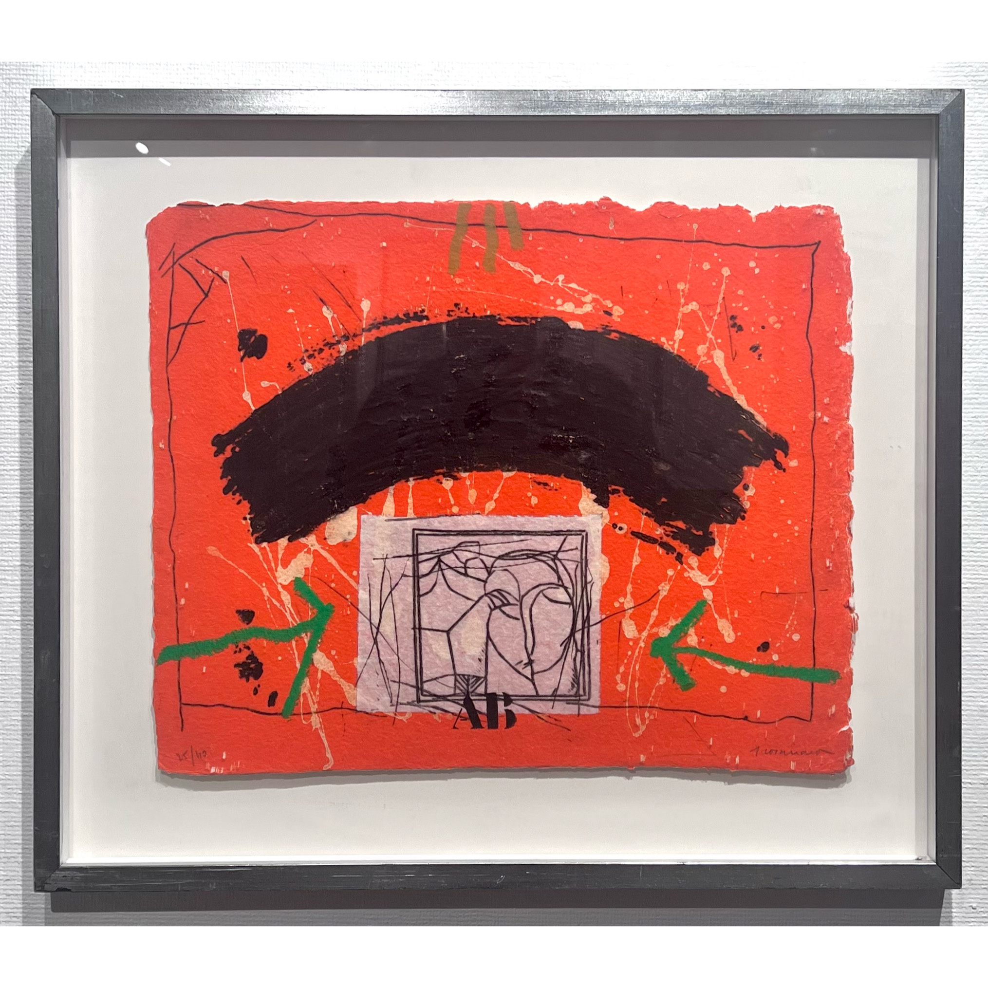 Röd Karborundumetsning av James Coignard. Inramad, 73x62 cm