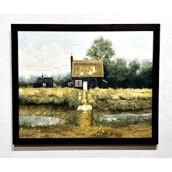 "Black Essex Cottage I" Olja på duk av John Ridgewell. 82,5x69 cm