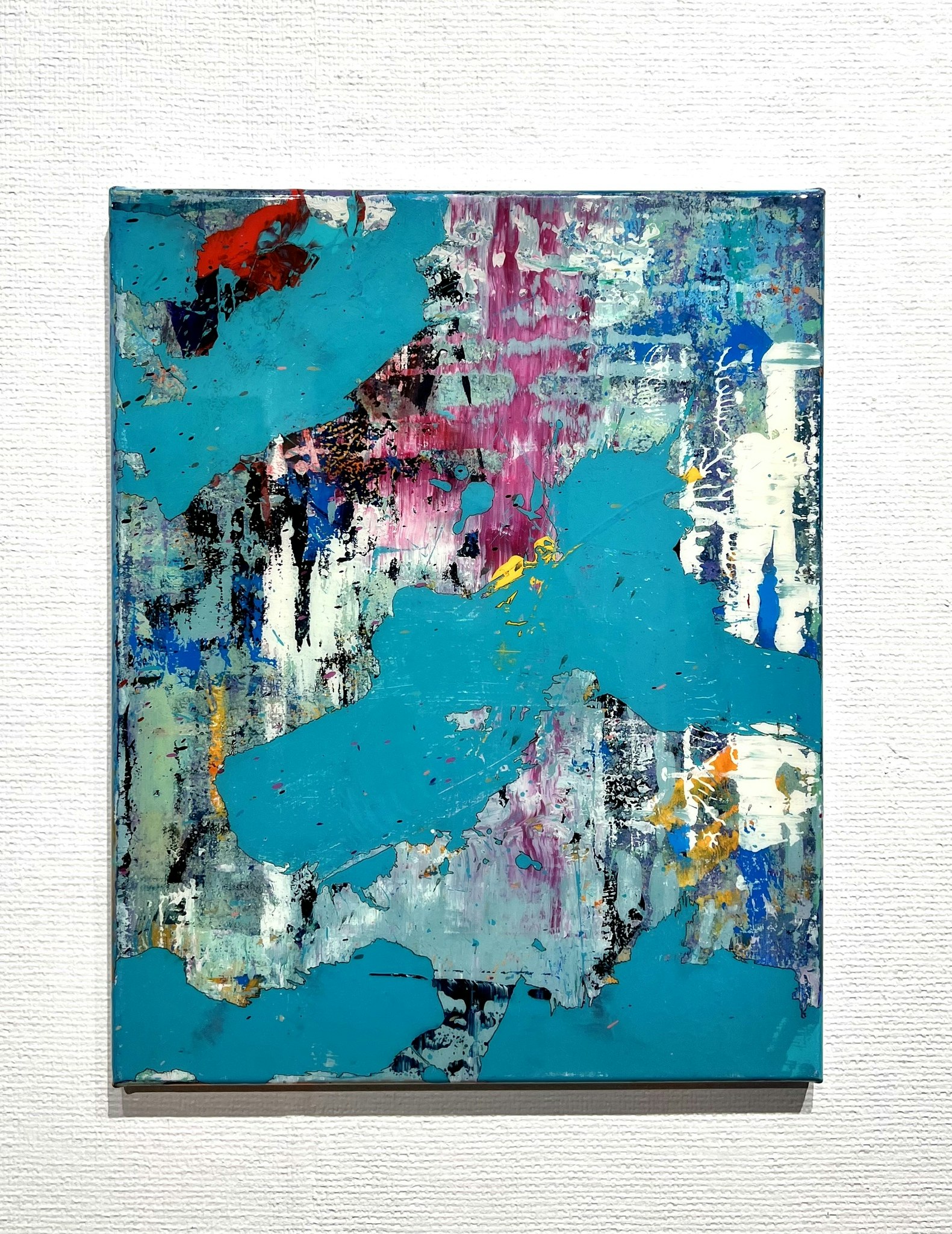 "Border on Cyan" Blandteknik på duk av Crisis. 40x50 cm