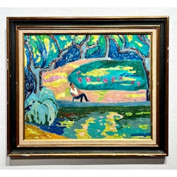 "Au Jardin Des Poètes a Béziers" Olja på duk av France Wagner. 67x60 cm