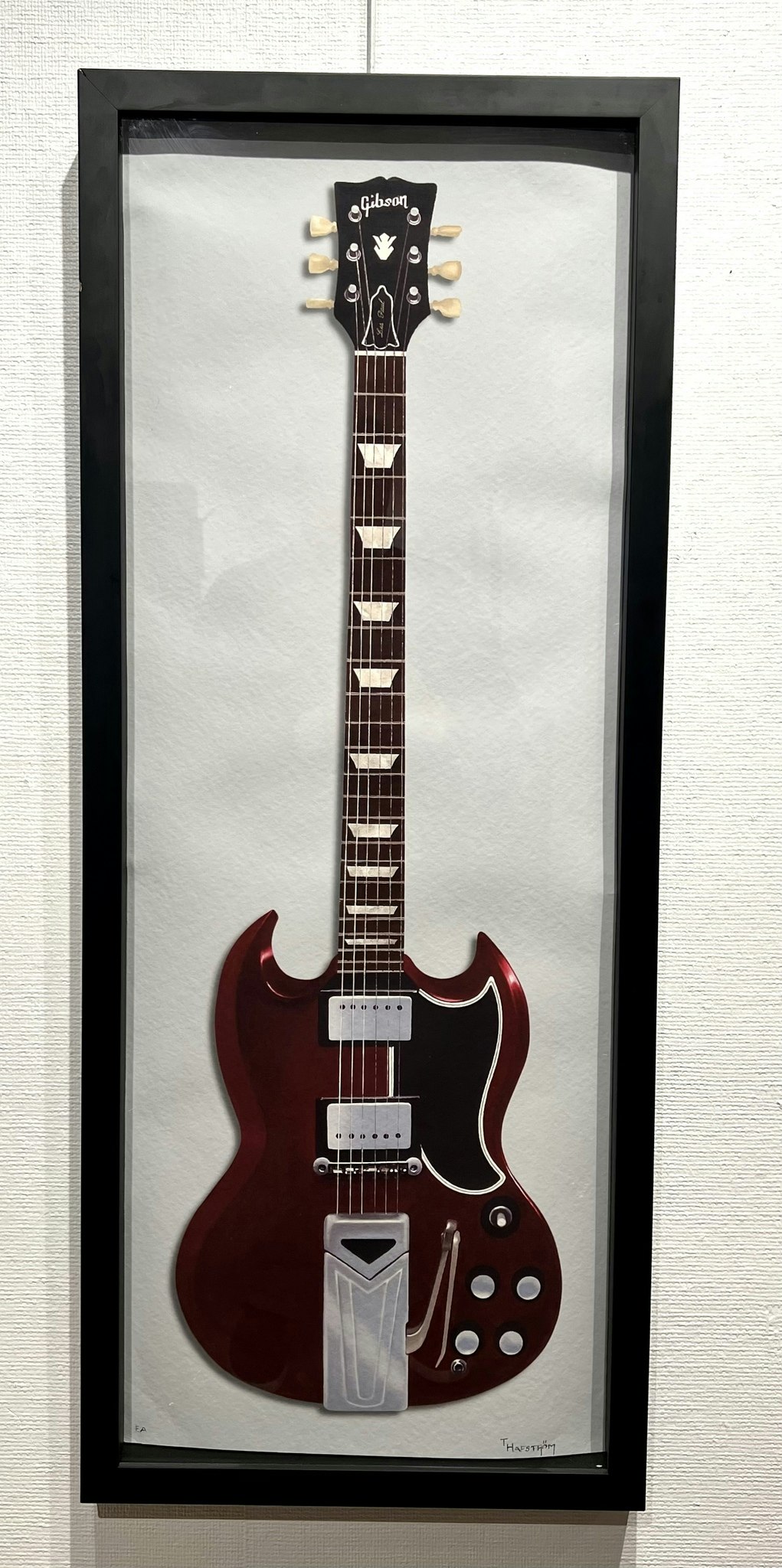 "The Gibson Guitar" Litografi av Thomas Hafström, Inramat 47x118 cm