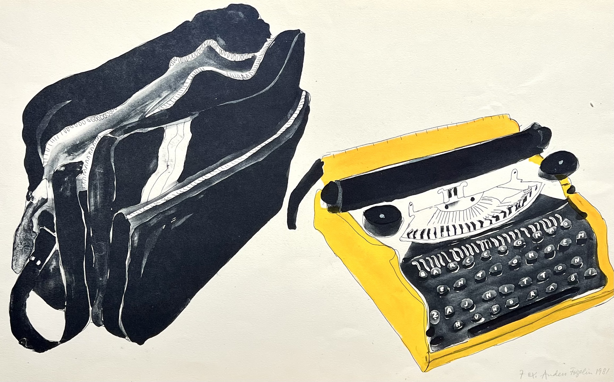 "Skrivmaskinen" Litografi av Anders Fogelin, 77x48,5 cm