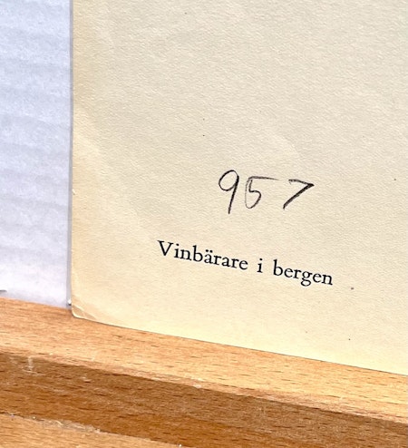 "Vinbärare i bergen" Konsttryck efter träsnitt av Carl Palme. 42x48 cm