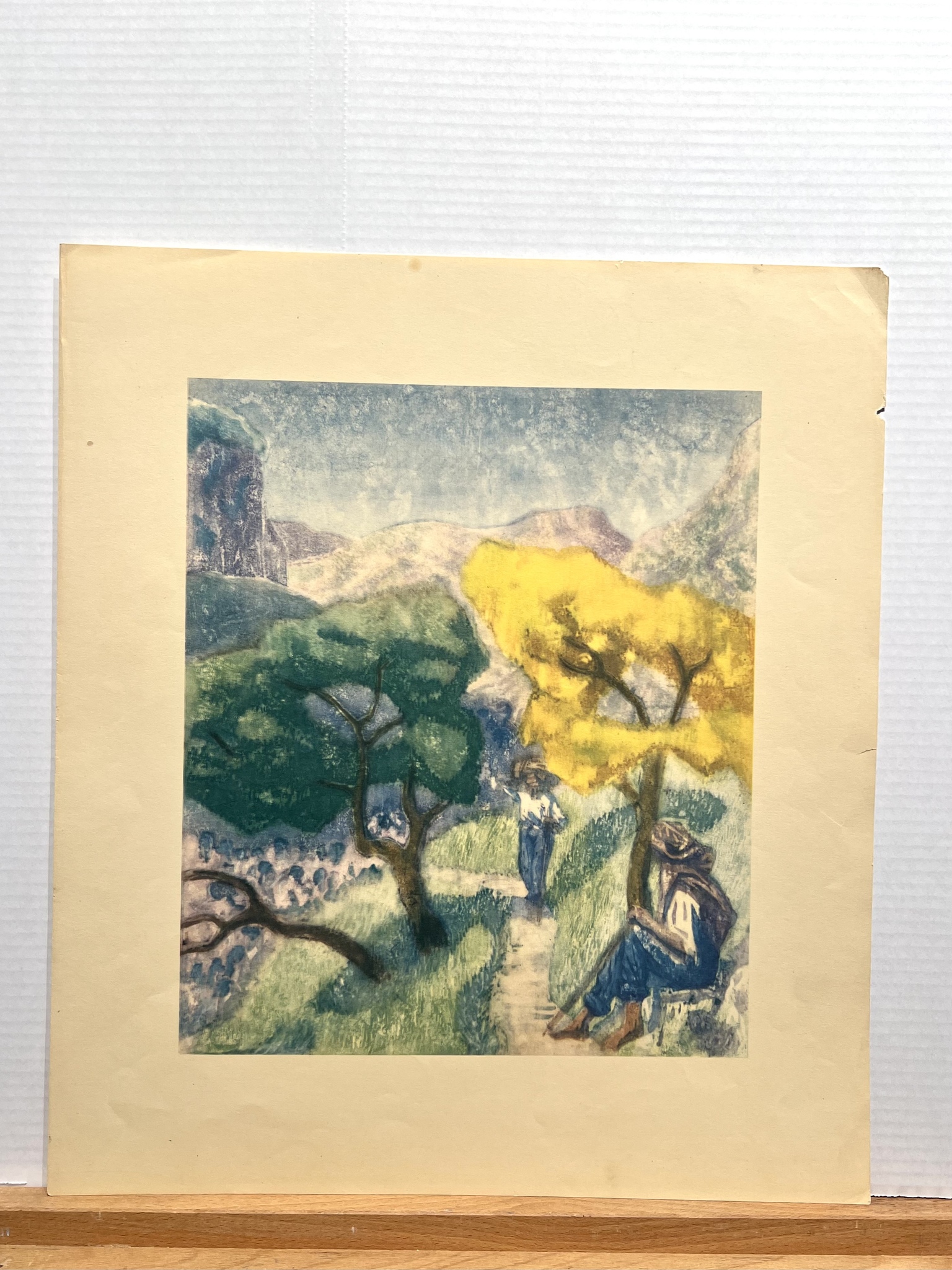 "Vinbärare i bergen" Konsttryck efter träsnitt av Carl Palme. 42x48 cm