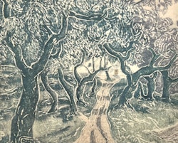 "Korkekar" Konsttryck efter träsnitt av Carl Palme. 42x48 cm