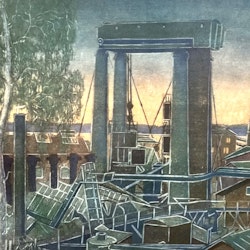 "Kanonhärdningstornet, Bofors" Konsttryck efter träsnitt av Carl Palme. 42x48 cm