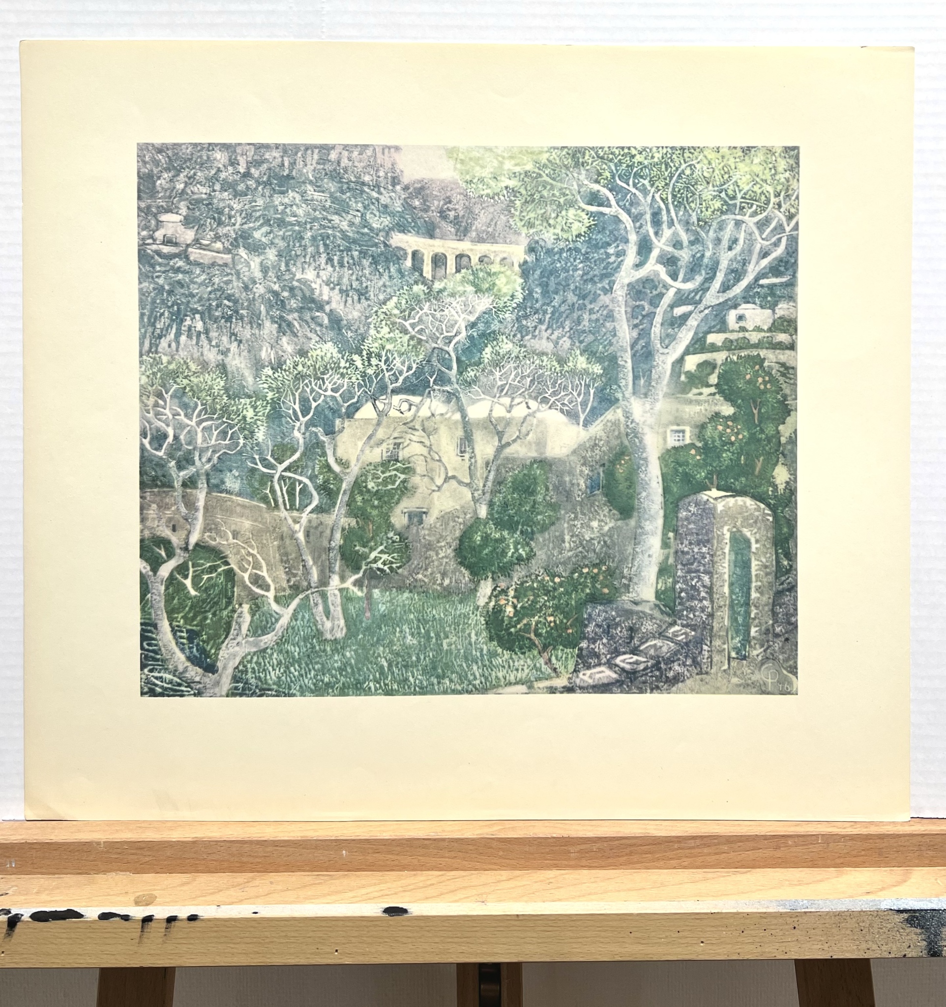 "Vårlandskap" Konsttryck efter träsnitt av Carl Palme. 42x48 cm