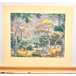 "Amalfi Rivieran" Konsttryck efter träsnitt av Carl Palme. 42x48 cm