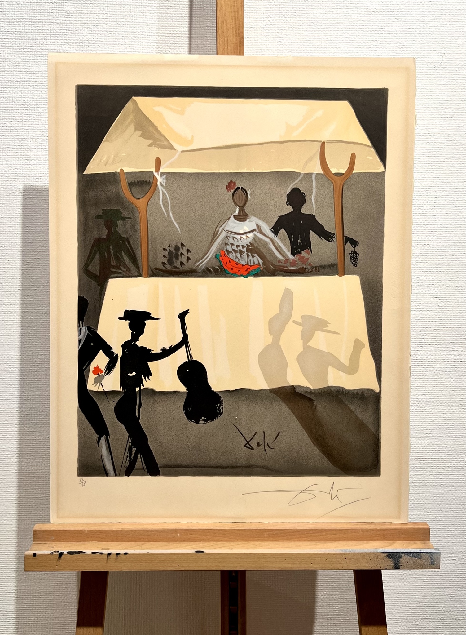 "Außerhalb der Arena: Die Obstverkäuferin" Färglitografi av Salvador Dalí. 50,5x65 cm