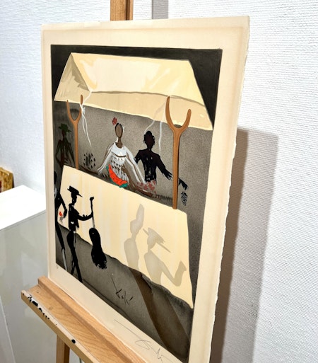 "Außerhalb der Arena: Die Obstverkäuferin" Färglitografi av Salvador Dalí. 50,5x65 cm