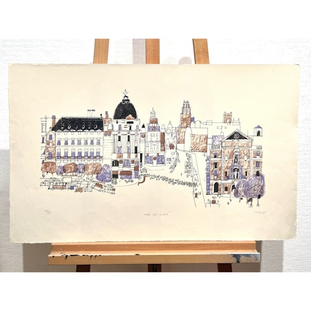 "Gran via Alcacá" Färglitografi av Francisco Todo Garcia. 78x47 cm