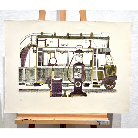 "Bus" Färglitografi av Francisco Todo Garcia. 77x57 cm