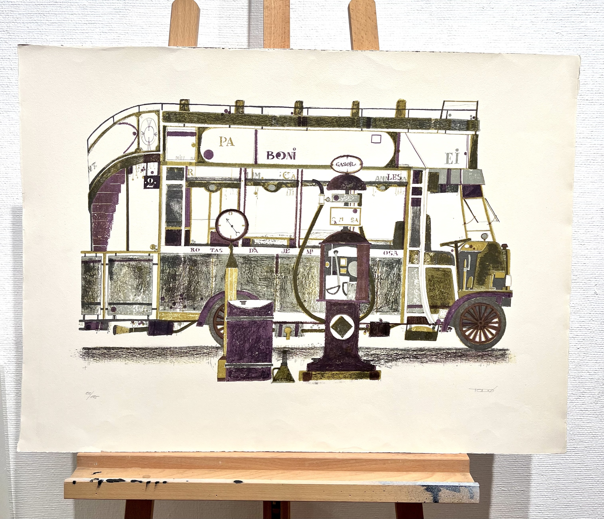 "Bus" Färglitografi av Francisco Todo Garcia. 77x57 cm
