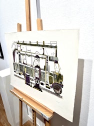"Bus" Färglitografi av Francisco Todo Garcia. 77x57 cm