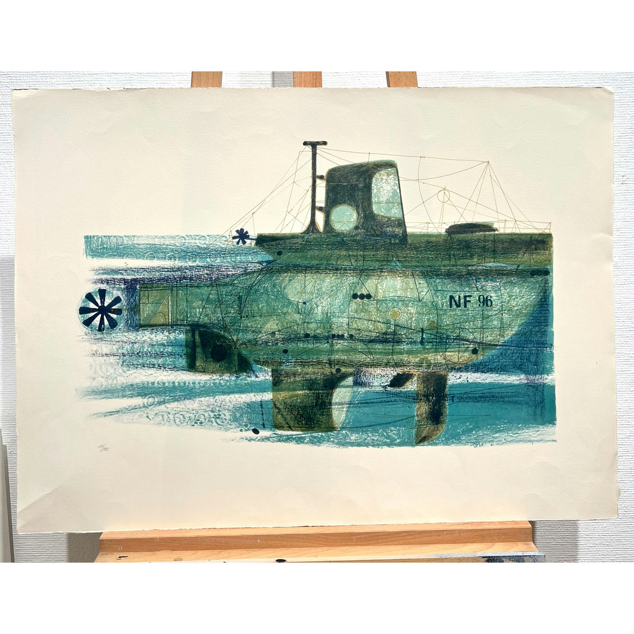 "Submarine" Färglitografi av Francisco Todo Garcia. 78x57 cm