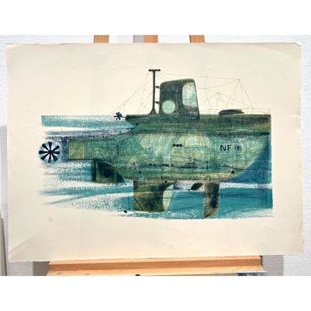 "Submarine" Färglitografi av Francisco Todo Garcia. 78x57 cm