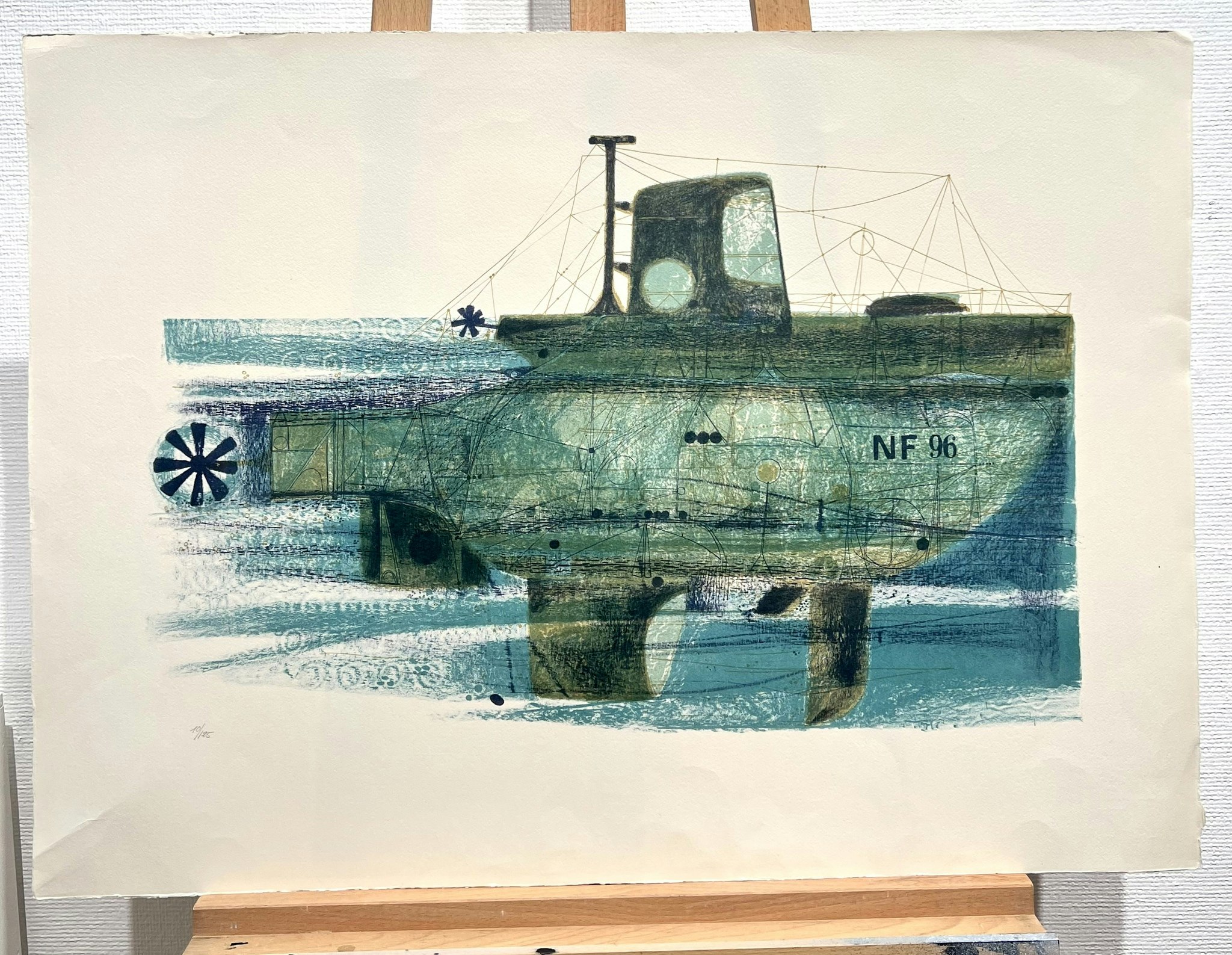 "Submarine" Färglitografi av Francisco Todo Garcia. 78x57 cm