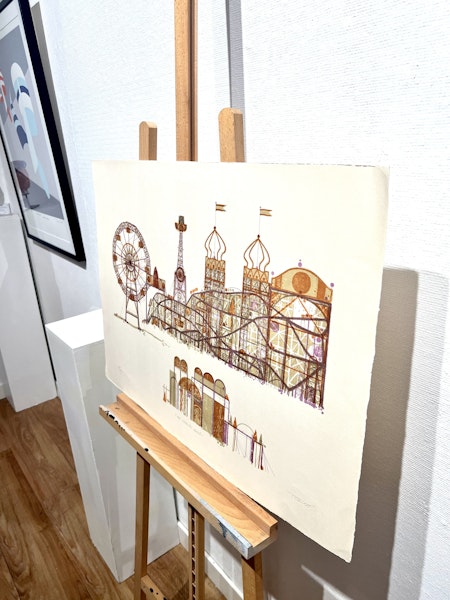 "Parc D´atraccions Montjuic" Färglitografi av Francisco Todo Garcia. 78x57 cm