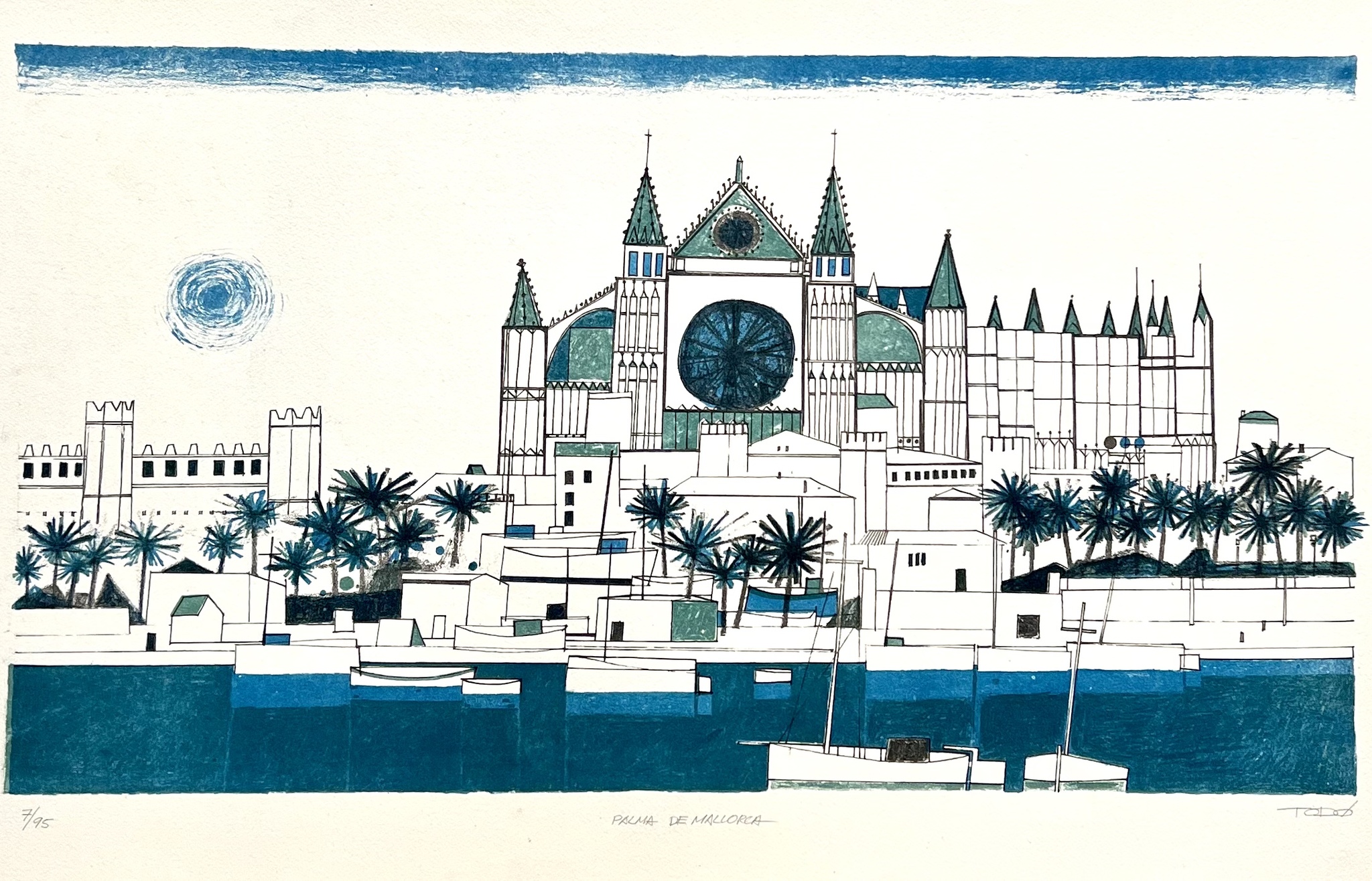 "Palma de Mallorca" Färglitografi av Francisco Todo Garcia. 78x47 cm