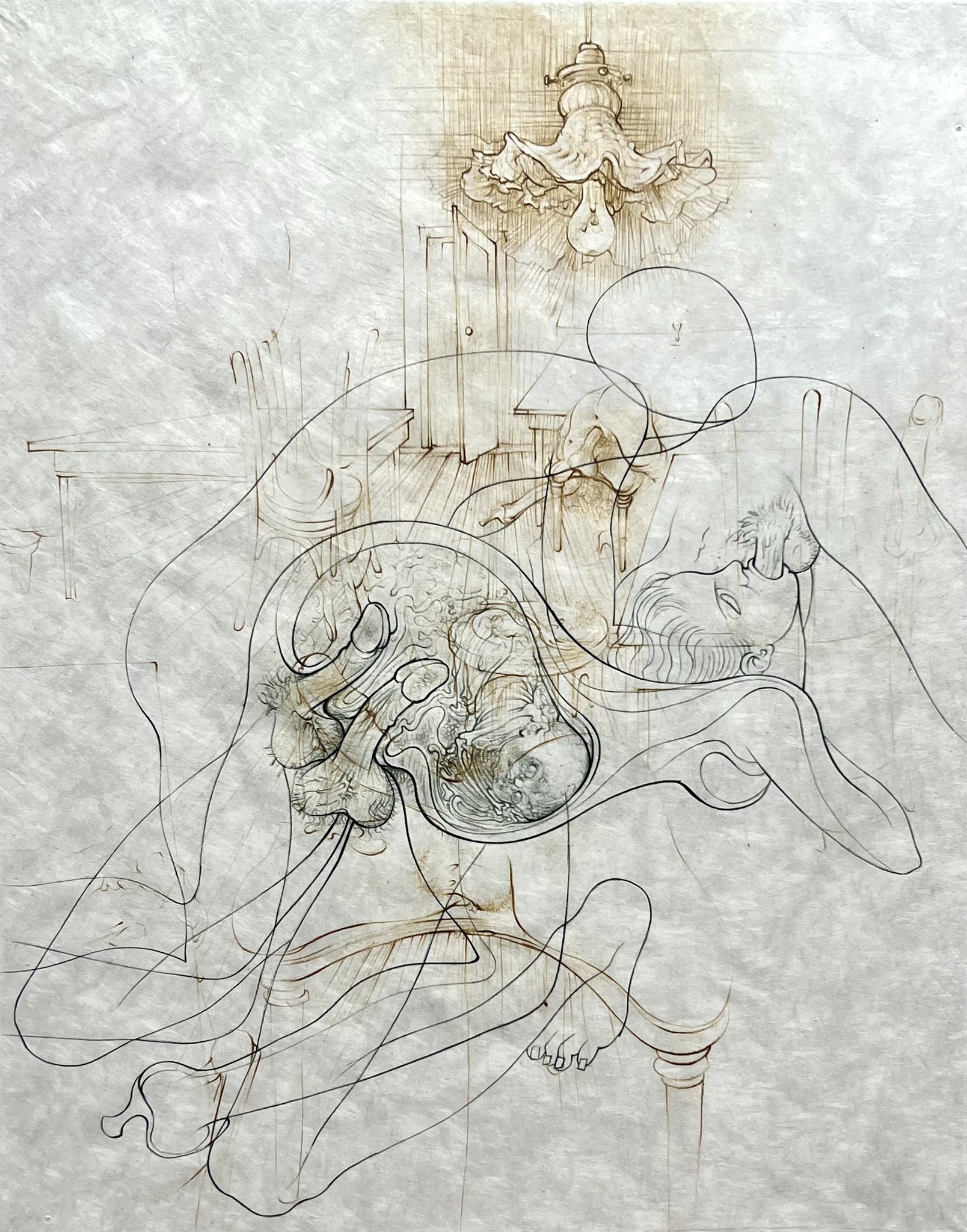 "Erotisk komposition" Färgetsning av Hans Bellmer. 28x38 cm