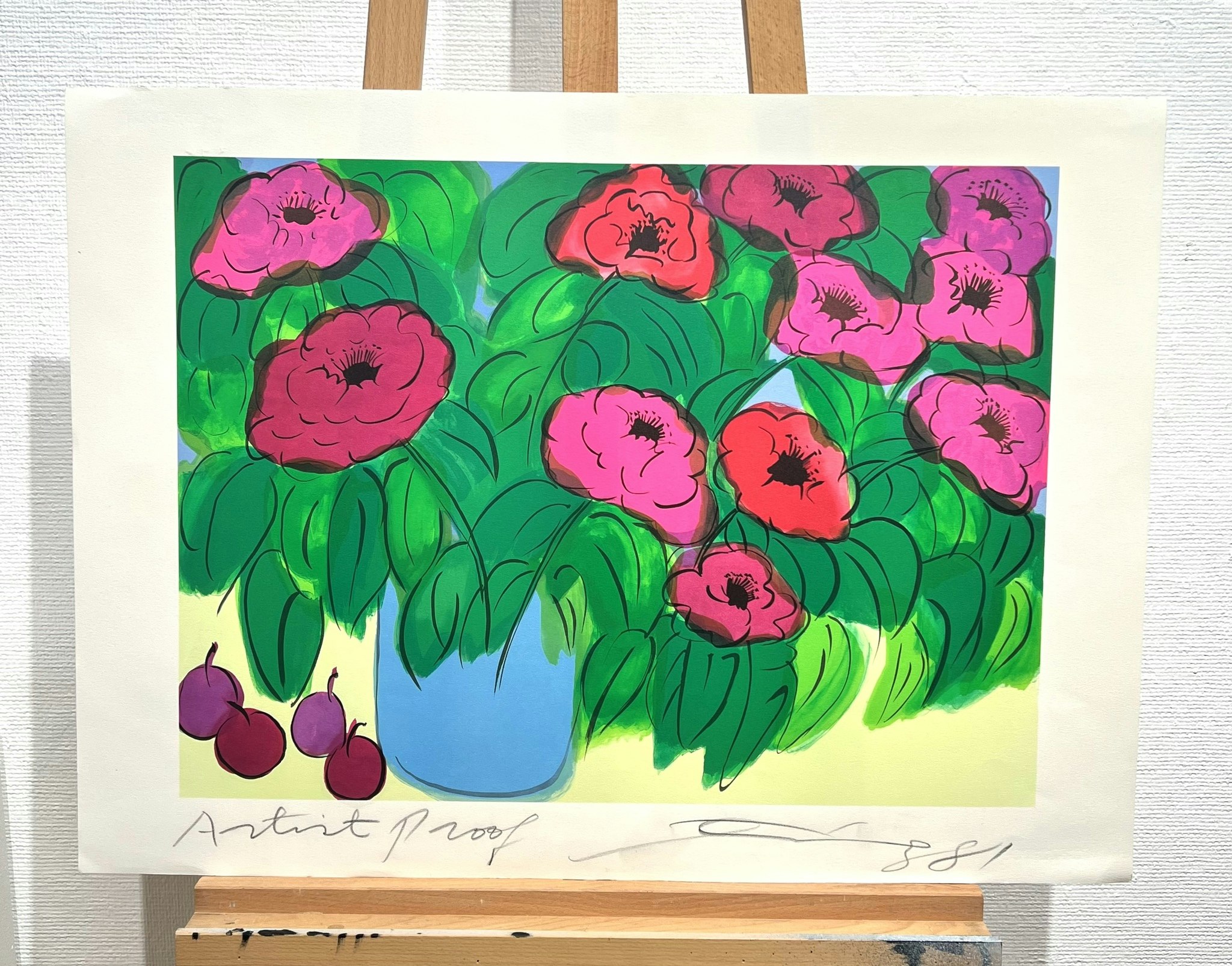 "Flowers and fruit" Serigrafi av Walasse Ting, 55x77 cm