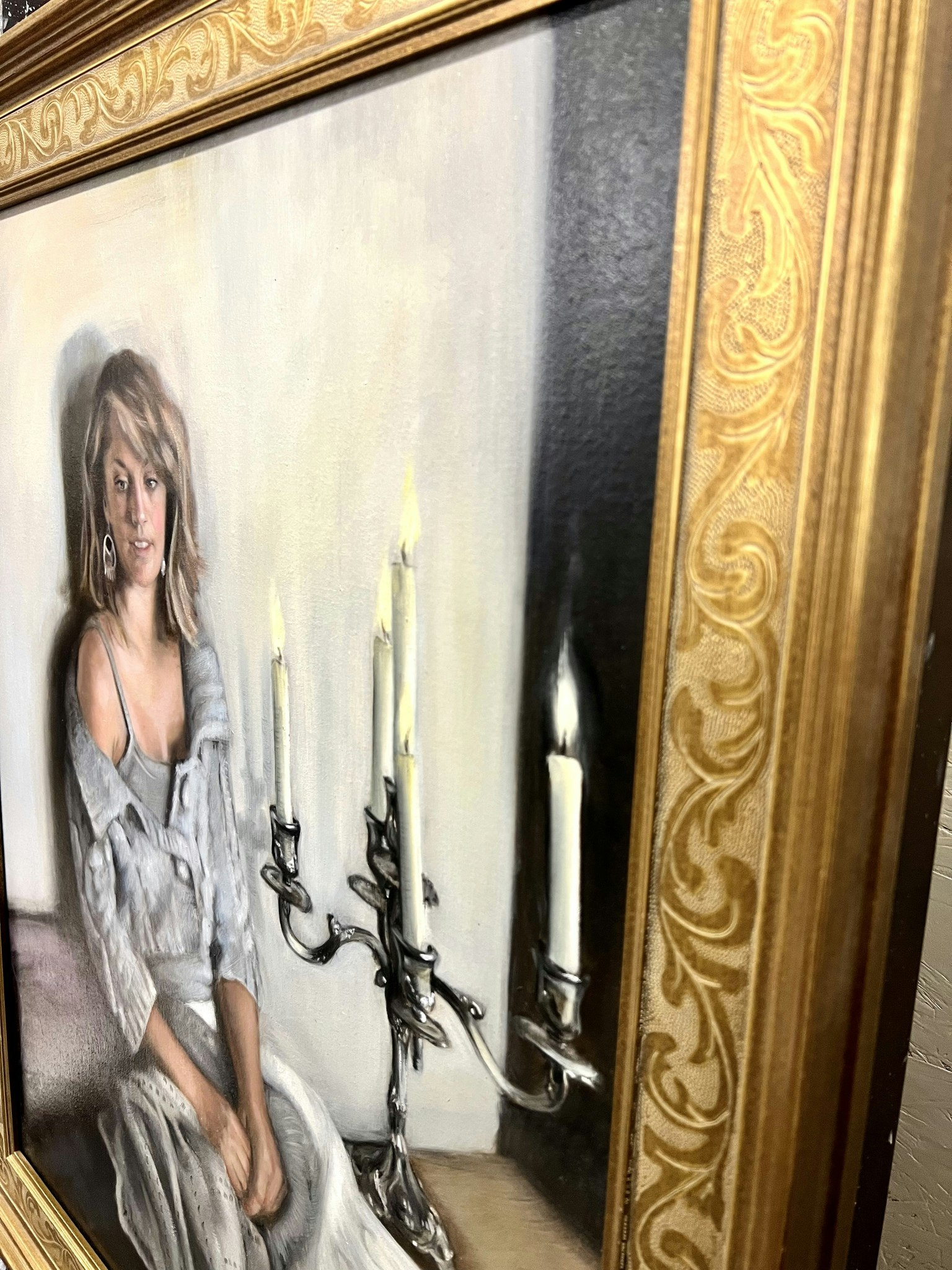 "Girl with Candelabra" Olja på duk av Cecilia Thorell DeVore. 68x82 cm