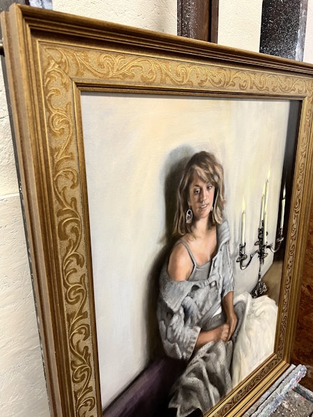 "Girl with Candelabra" Olja på duk av Cecilia Thorell DeVore. 68x82 cm