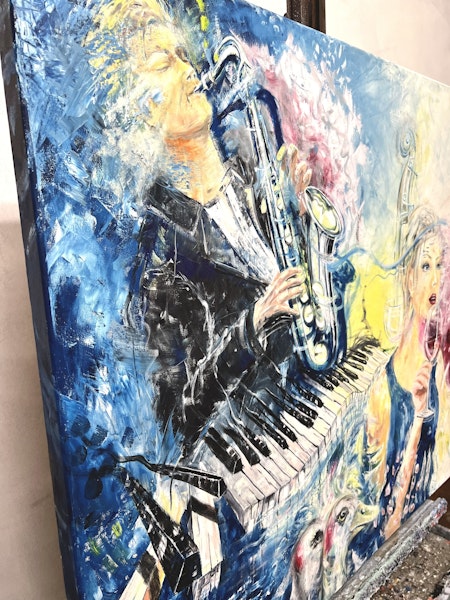 "Party I" Akrylmålning på duk Bella Cotter. 120x100 cm