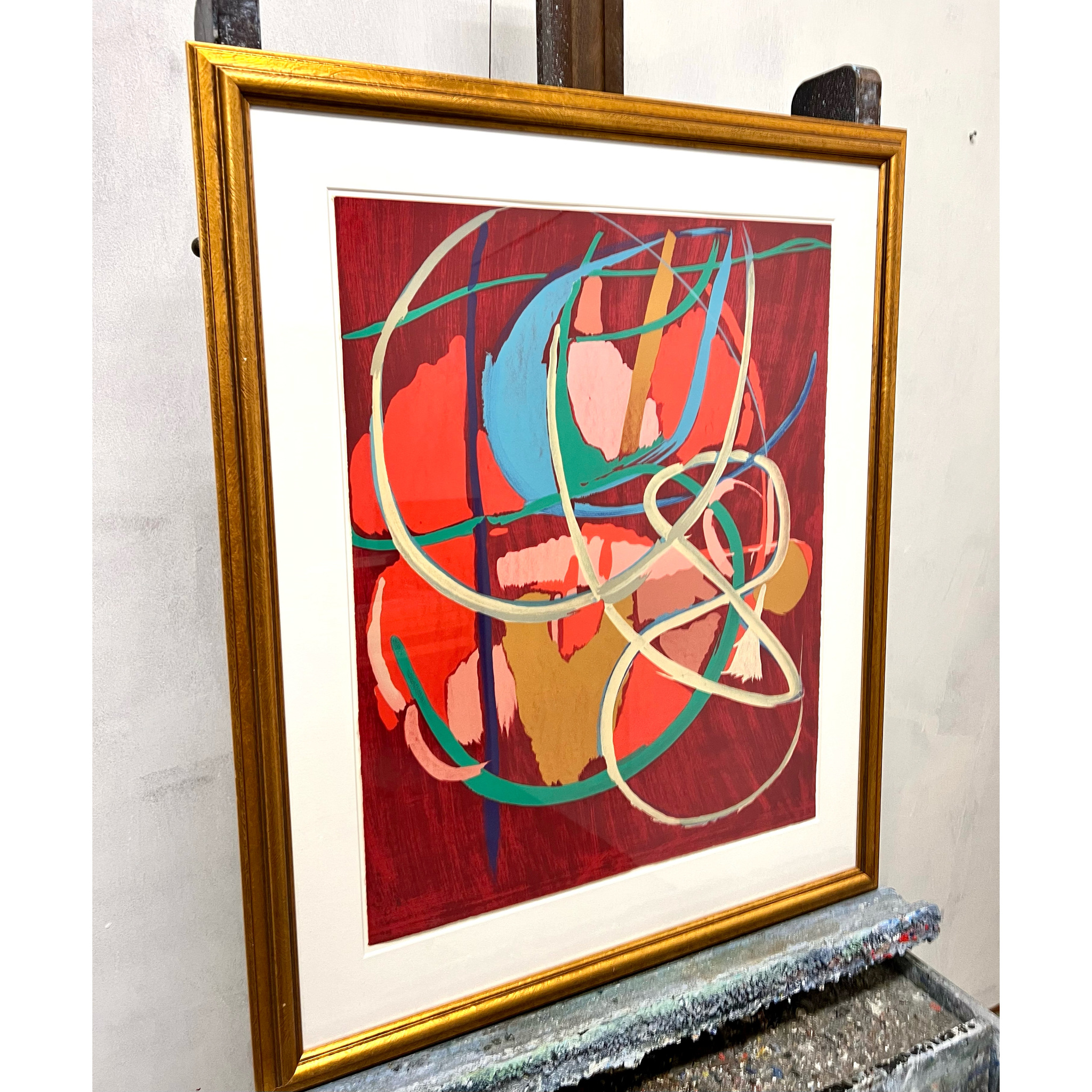 "Composition au tons rouge" Färglitografi av André Lanskoy. 68x103 cm