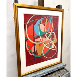 "Composition au tons rouge" Färglitografi av André Lanskoy. 68x103 cm