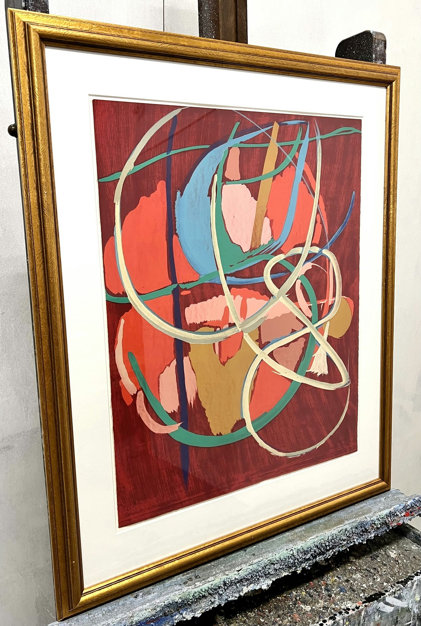 "Composition au tons rouge" Färglitografi av André Lanskoy. 68x103 cm