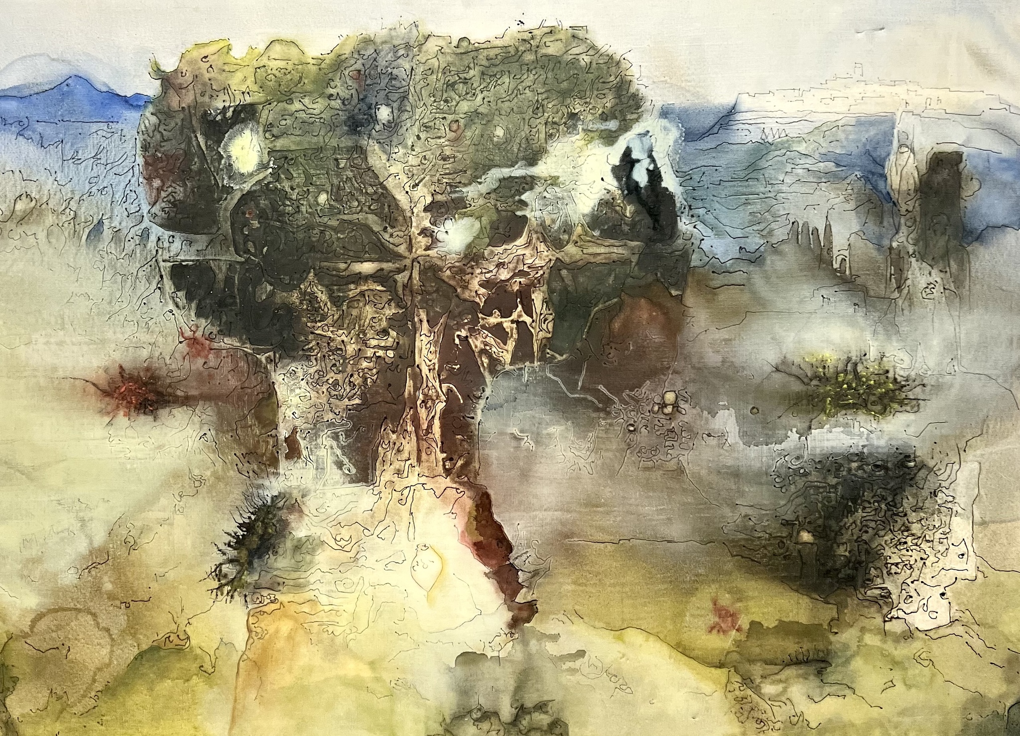 "Tree Landscape" Olja på duk av Bertil Sjöberg. 130x95 cm