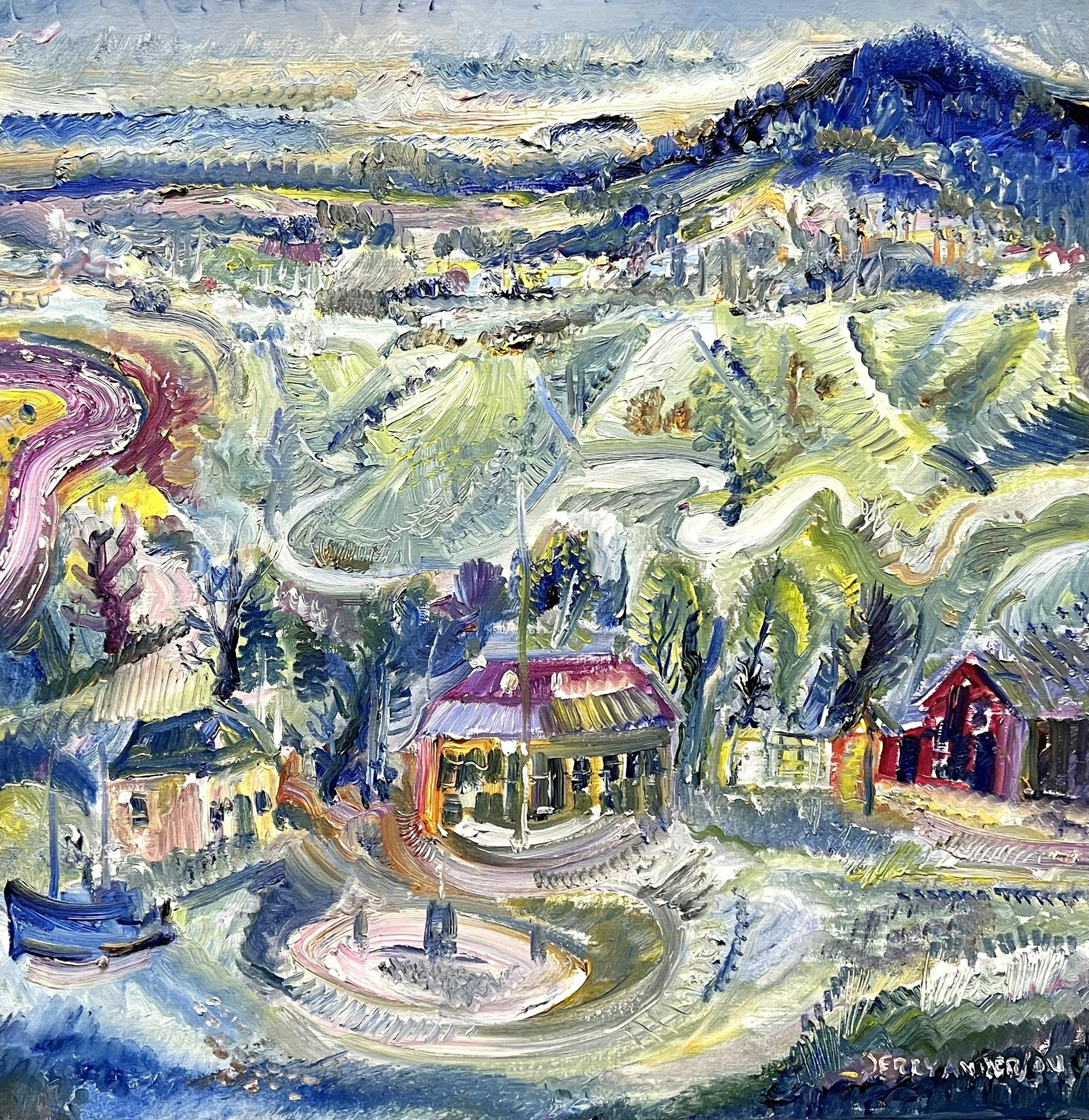 "Herrgården" Olja på duk av Jerry Andersson. 84x84 cm