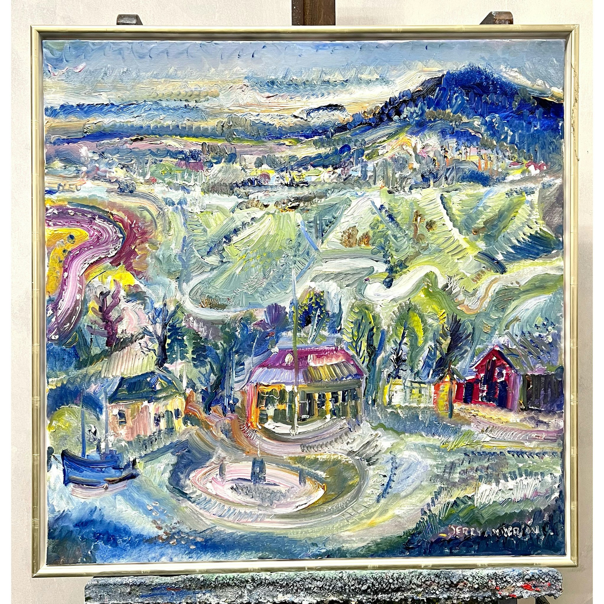 "Herrgården" Olja på duk av Jerry Andersson. 84x84 cm