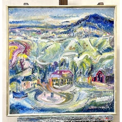 "Herrgården" Olja på duk av Jerry Andersson. 84x84 cm