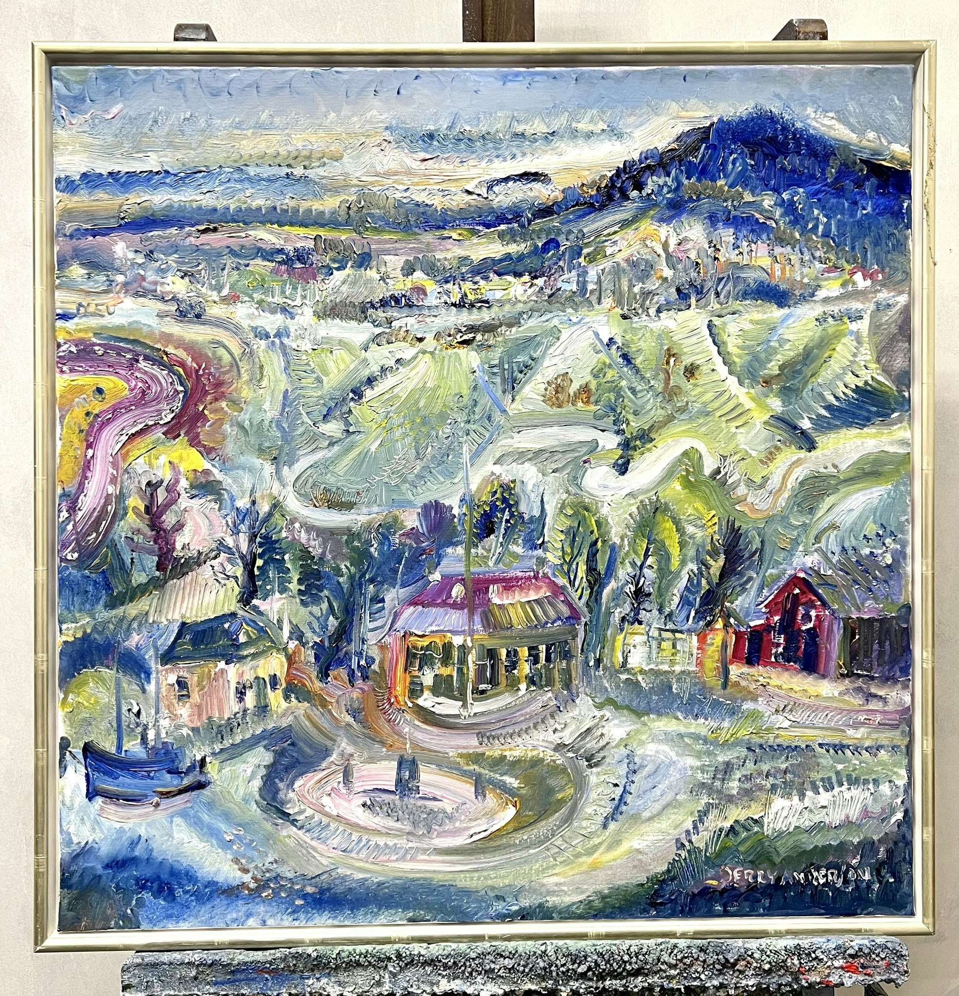 "Herrgården" Olja på duk av Jerry Andersson. 84x84 cm