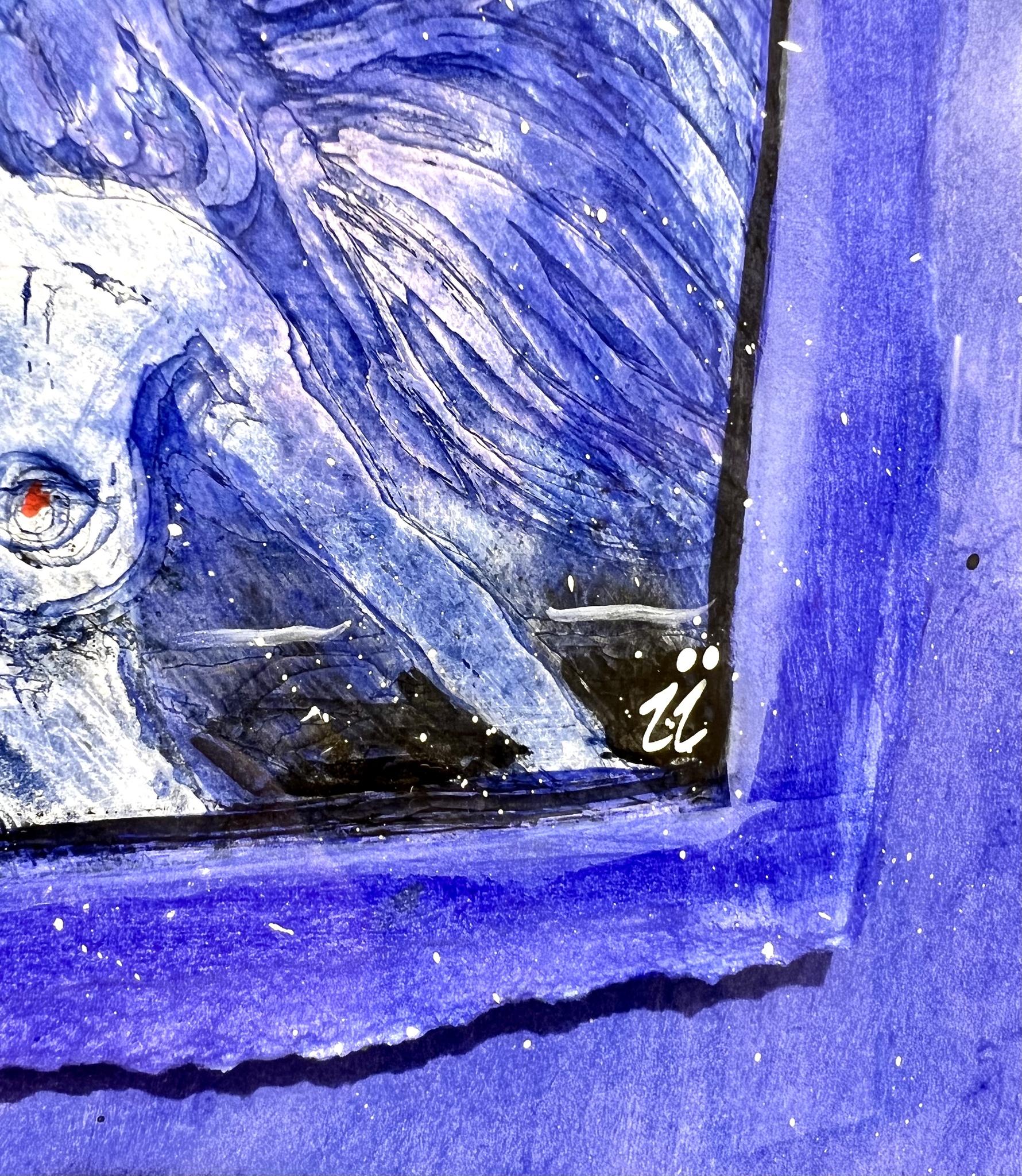 "Blå ängeln" Original på papper av Ingbritt Irene lagerberg "ii". 42x37 cm
