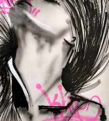 "Shadows in pink" Blandteknik på duk av Klive. 80x100 cm