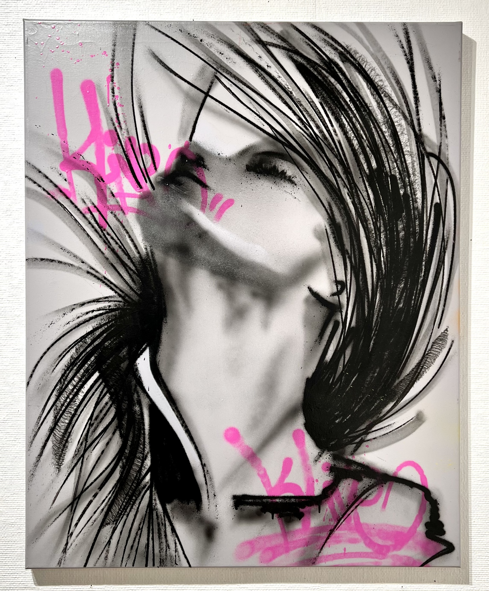 "Shadows in pink" Blandteknik på duk av Klive. 80x100 cm
