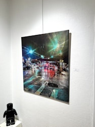 "NYC Streetlife" Blandteknik på duk av Klive. 100x90 cm