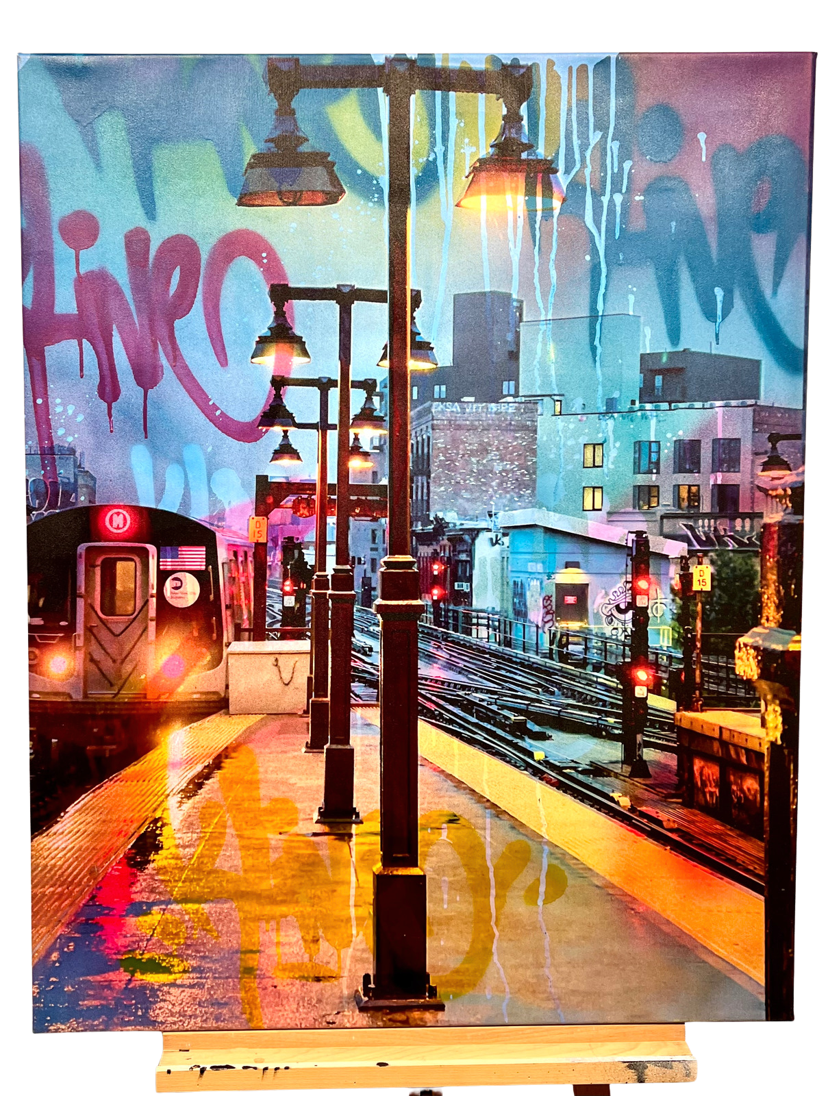 "NYC Subway" blandteknik på duk av Klive. 80x100 cm