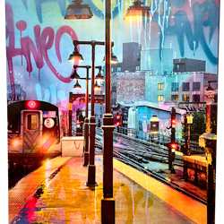 "NYC Subway" blandteknik på duk av Klive. 80x100 cm