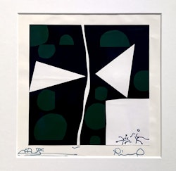 "Grön,svart,vit" Gouache på papper av Richard Mortensen. 50x59 cm