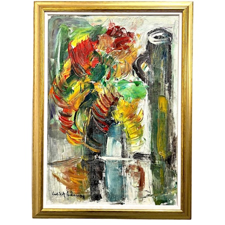 "Stilleben med blomvas" Olja på duk av Karl-Erik Andersson. 55x75 cm