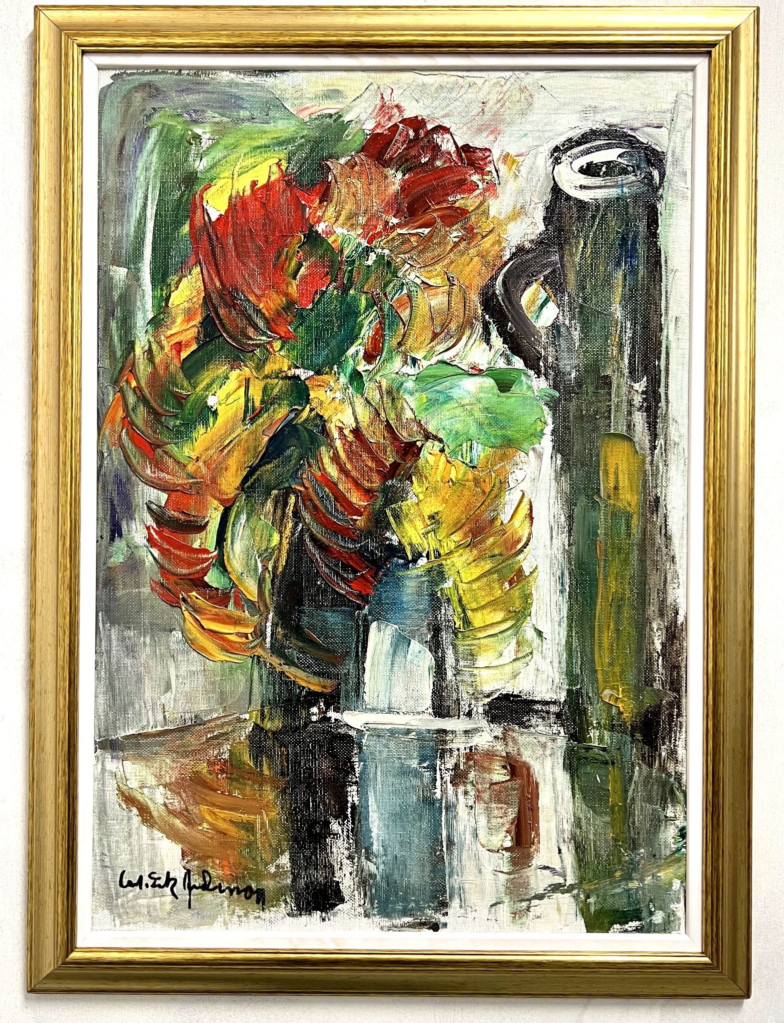 "Stilleben med blomvas" Olja på duk av Karl-Erik Andersson. 55x75 cm
