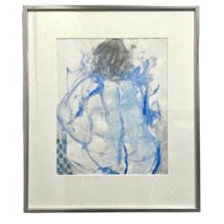 "Komposition med kvinna i blått" Blandteknik av Stig Deteste